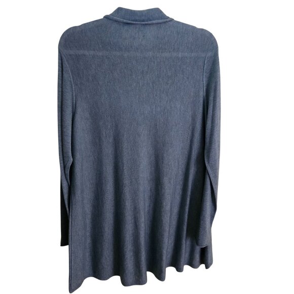 Eileen Fisher Tencel Merino Wool Steel Blue Cowl Neck High Low Sweater Size M - Picture 2 of 7